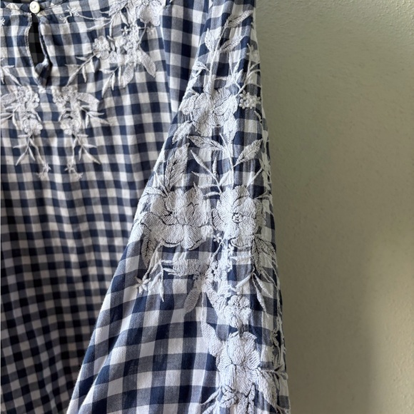 Liz Claiborne Large Cotton Gingham Embroidered‎ Top Boho Cottagecore Prairie - Picture 7 of 10